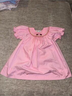 Pink Smocked Puff-Sleeve Girls' Formal Dress